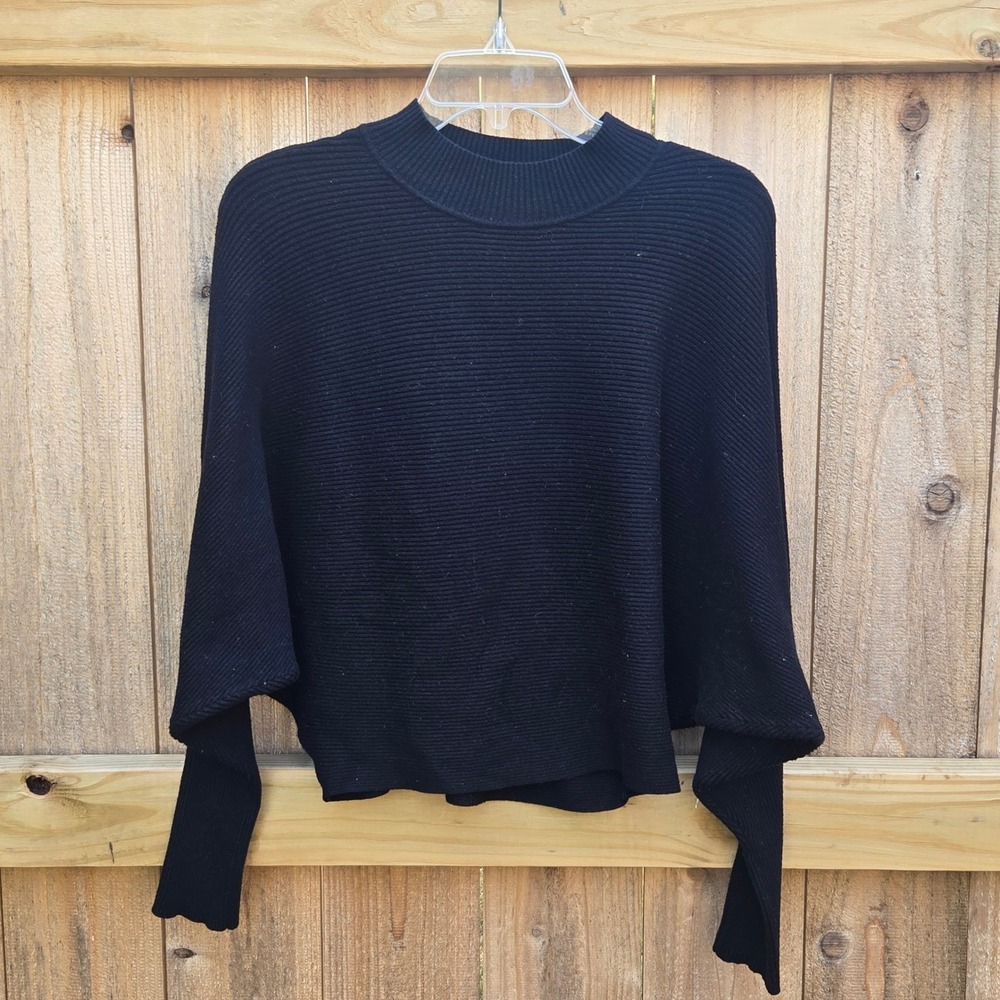 Zara Knit Womens Black Ribbed Batwing Mock Neck Sweater Size Medium Pullover